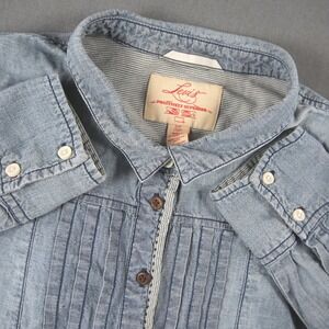 Levi's Chambray Tuxedo Popover Pleated Bib Band Collar PatchWork Shirt Womens S